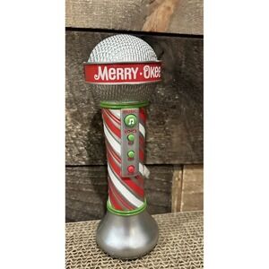 Hallmark Party Merry-Okee Christmas Karaoke Microphone candy cane stripe Works